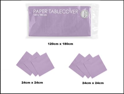 1x Tafelkleed papier lila 120cm x 180cm + 40x Cocktail servetten lila 24cm x 24cm 3 laags