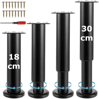 Dailygoods - Verstelbare Meubelpoten - Hoogte Verstelbaar - Zwart - Meubelpoten voor Kast en Bed - Ideaal voor Diverse Meubels