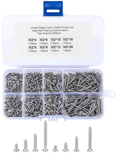 800x Zelftappende Schroeven Kruiskop Verzonken Kop Assortiment in Opbergdoos (M2 t/m M8)
