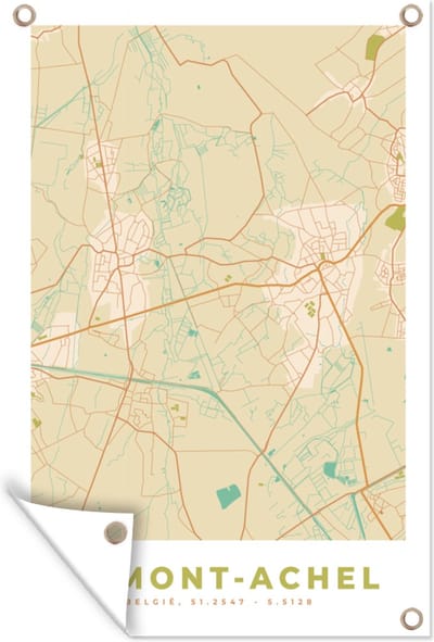 Muurdecoratie Kaart - Plattegrond - Vintage - Stadskaart - Hamont-Achel - 120x180 cm - Tuinposter - Tuindoek