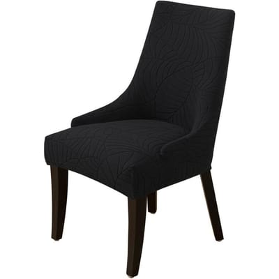 1 STuks Effen Kleur Stoelhoes Bladeren Jacquard Eetkamerstoelhoes Wasbaar Hoge Schuine Fauteuilhoes Eetkamer Huisdecoratie black