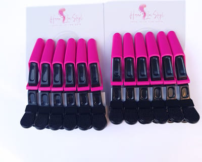 Haar in Stijl® 12 Krokodillen Haarklem Roze/Zwart - Duck Bill Clips Haar
