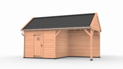 Douglas overkapping zadeldak, 600 x 300, met schuur en achterwand, Westwood Ruiter Plus