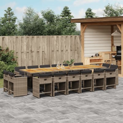 vidaXL - 17-delige - Tuinset - met - kussens - poly - rattan - grijs