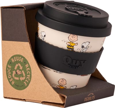 Quy Cup 230ml Ecologische Reis Beker - SNOOPY - Dansen - BPA Vrij - Gemaakt van Gerecyclede Pet Flessen met Zwart Siliconen deksel-drinkbeker-travelcup-eco-BPA vrij