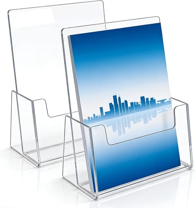 Set van 2 A4 Acryl Brochurehouders voor Presentaties - Transparante Vrijstaande Flyerstand voor Kantoor en Restaurant