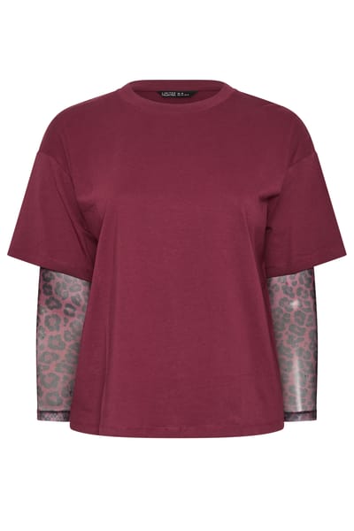 Limited Collection Rood Tshirt Van Mesh Met Luipaardprint Size 38