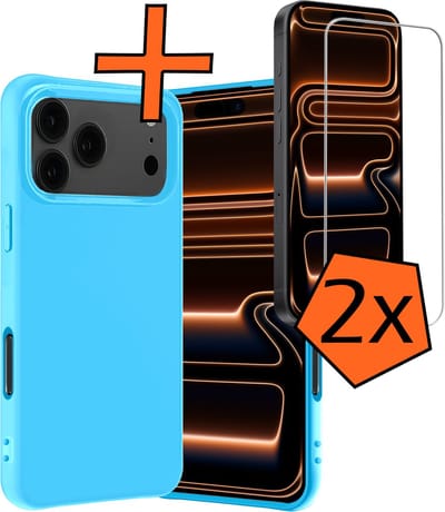 Hoes - Met 2x Screenprotector - Geschikt voor Apple iPhone 17 Pro Max / 18 Pro Max - Sterk & Shockproof - Back Cover - Siliconen Case - Telefoon Hoes - Lichtblauw