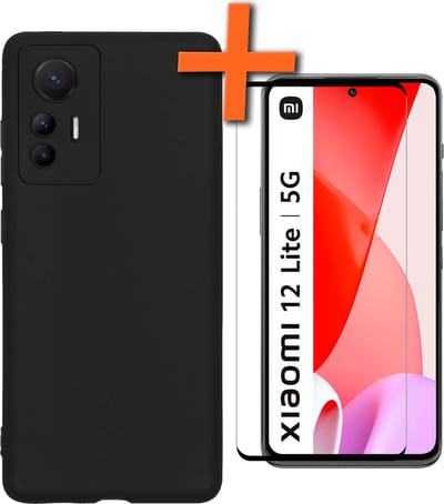 Hoes - Met Screenprotector - Geschikt voor Xiaomi 12 Lite - Sterk & Shockproof - Back Cover - Siliconen Case - Telefoon Hoes - Zwart