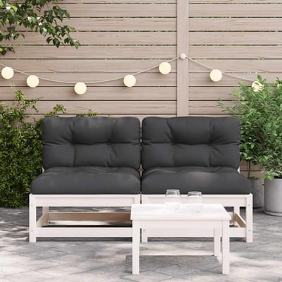 vidaXL - Tuinbanken - 2 - st - zonder - armleuningen - met - kussens - grenenhout - wit