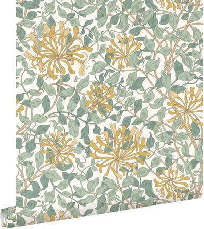 ESTAhome behang bloemen turquoise en okergeel - 50 x 900 cm - 131031