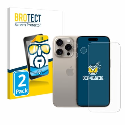 BROTECT - Screenprotector voor Apple iPhone 15 Pro (Voor+Camera) - Folie Beschermfolie transparant 2 Stuks