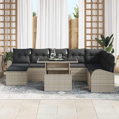 vidaXL Tuinbank Set 9 pcs Lichtgrijs Poly rattan en gepoedercoat staal