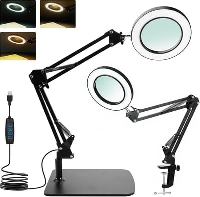 Vergrootglas met Licht - LED Lamp met Statief en Klem, 10x Vergroting, Dimbaar en 3 Kleuren voor Ambachten, Lezen en Tekenen