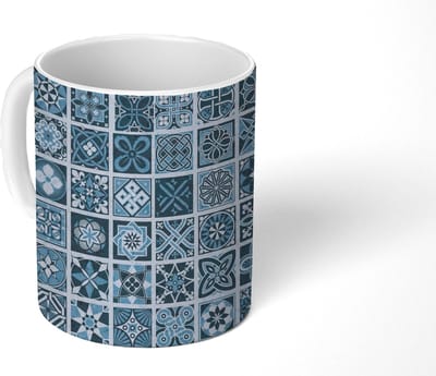 Mok - Koffiemok - Bloemen - Blauw - Patronen - Figuren - Mokken - 350 ML - Beker - Koffiemokken - Theemok