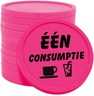 CombiCraft Consumptiemunten één consumptie Ø29mm neon roze - enkelzijdig bedrukt - 100 stuks