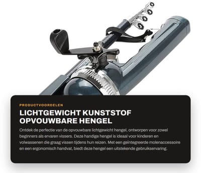 Dailygoods- Hengel Lichtgewicht - Opvouwbaar - Kunststof - Ergonomisch Handvat - Roestvrij Staal - Draagbaar 24,3 cm - Visstok