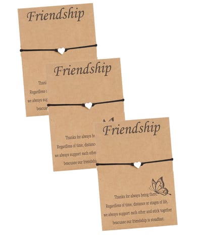 Bixorp Friends Vriendschapsarmbandjes voor 3 met Zilverkleurige Hartjes - 3 Cadeau Kaartjes - BFF Armband Meisjes - Best Friends Armband Vriendschap Cadeau voor Drie