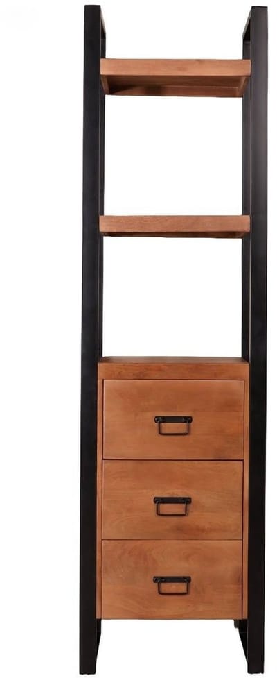 Boekenkast mangohout Blizy kast industrieel 200cm hoog massief hout mango wandkast