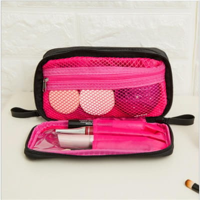 Zwarte Mini Make-up Tas Voor Vrouwelijke Designer Reizen Opbergtas Voor Dagelijks Dubbele Rits Kleine Cosmetische Tassen