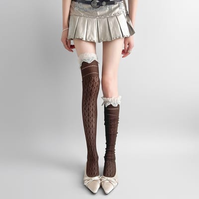 Nieuwe Lolita Kantrand Visnet Dijhoge Sokken Japanse Jk Y2K Retro Ballet Sokken Voor Vrouwen Zomer Over de Knie Kousen Sokken One Size gray