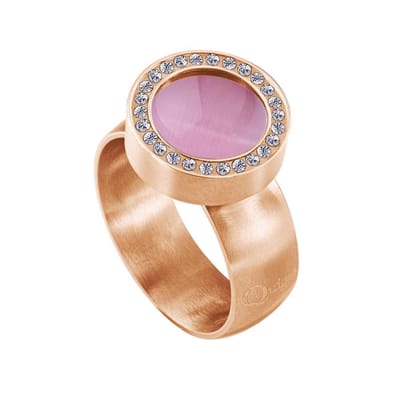 Quiges RVS Schroefsysteem Ring met Zirkonia Rosékleurig Mat 16mm met Verwisselbare Cat's Eye Roze 12mm Mini Munt