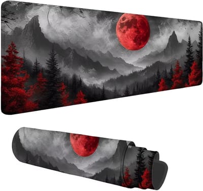 Grote muismat - Bureauonderlegger - Werk en spel - Waterdicht en antislip - 120x60 cm - Rood met design
