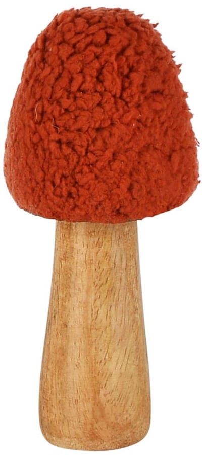 Dekoratief | Paddenstoel 'Teddy', oranje, hout/stof, 6x6x13cm | A258276