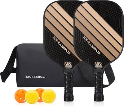 Pickleball Paddle Set van 2 glasvezel rackets, USAPA goedgekeurd, glasvezel oppervlak & PP honingraat kern, ademend handvat, 4 ballen voor binnen en buiten, 1 pickleball tas