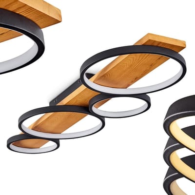 Dimbare LED plafondlamp metaal/hout zwart naturel 44W 3000K 5100 lumen