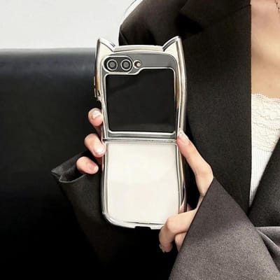 3D Elektrogeplateerde Kattenoor Transparante Hoes voor Samsung Galaxy Z Flip 3 4 5 6 5G Flip6 Flip5 Schokbestendige Beschermer Flip4 Leuke Hoes For Samsung Z Flip4
