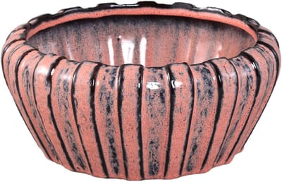 PTMD Mirei Pink Ceramic Pot Vertical Ribbed Round Low S