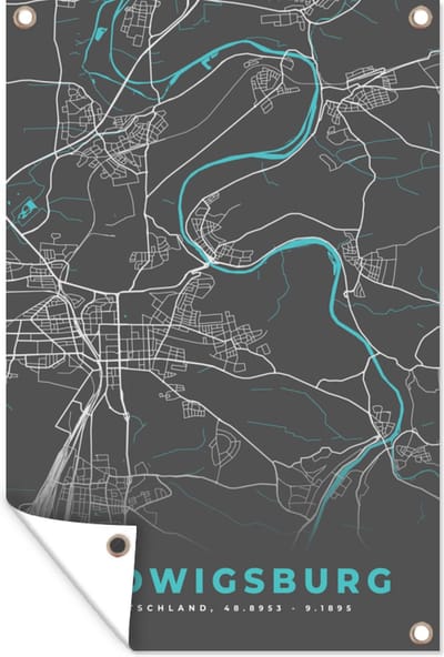 Muurdecoratie Stadskaart – Ludwigsburg – Duitsland – Plattegrond – Kaart - 120x180 cm - Tuinposter - Tuindoek