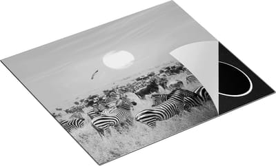 Chefcare Inductie Beschermer Kudde Zebra's bij een Oranje Zonsondergang - Zwart Wit - 60x50 cm - Afdekplaat Inductie - Kookplaat Beschermer - Inductie Mat