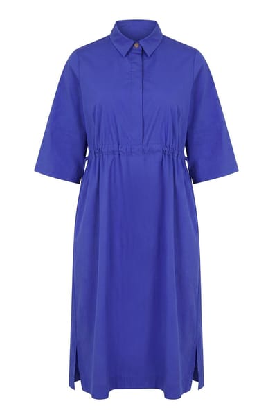 Ulla Popken - Dames - Midi-jurk zilveren details A-lijn overhemdkraag - Blauwviolet - Maat 46+