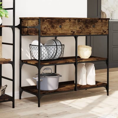 vidaXL - Keukentrolley - 105x42x95 - cm - bewerkt - hout - gerookt - eikenkleurig