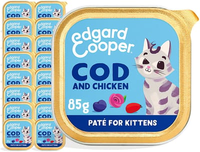 Edgard & Cooper Kattenvoer Graanvrij Natvoer voor Katten Junior Gesteriliseerde of Actieve Kitten Kat Natuurlijke Heerlijke PatÃƒÂ© 85g x 16 Verse Kabeljauw & Kip, Smakelijk en Uitgebalanceerd, Vers Vlees