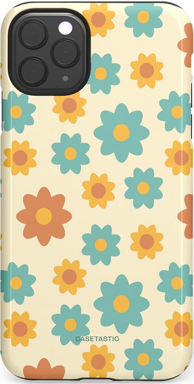 Casetastic hoesje geschikt voor Apple iPhone 11 Pro Max - Dubbellaagse bescherming - Retro bloei - Fashion Case - Crème Mintgroen Goud Perzik