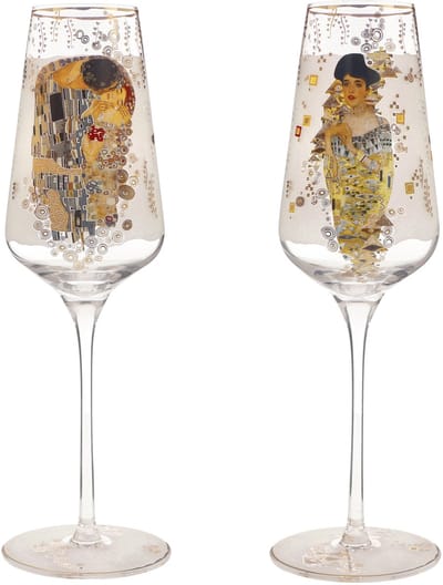 Goebel - Gustav Klimt | Champagne glas Adele & De Kus set 2 stuks | Glas - 23cm - met echt goud - 100ml