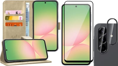 Hoesje geschikt voor Samsung Galaxy A56 / A36 - Screenprotector Volledig Dekkend Glas & Camera - Portemonnee Book Case Goud