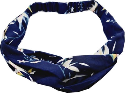 Haarsoires Haarband Twist 5cm – Bloemenprint – Gladde Stof – Donkerblauw - Zachte Knoop Hoofdband - Haaraccessoire voor Dames & Meisjes