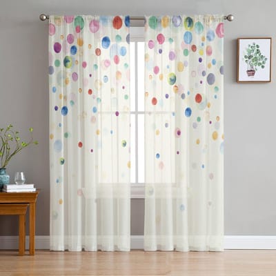 Aquarel Bubbels Stippen Kleurrijke Tule Gordijnen Voor Woonkamerdecoratie Moderne Chiffon Transparante Voile Keuken Gordijn 135W x 114H(cm) white
