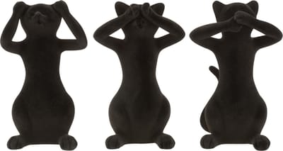 J-Line Kat Horen/Zien/Zwijgen Poly Zwart Large Assortiment Van 3