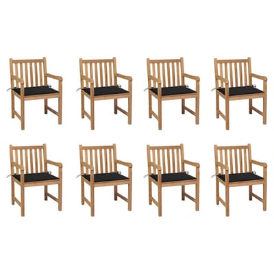 vidaXL - Tuinstoelen - 8 - st - met - zwarte - kussens - massief - teakhout