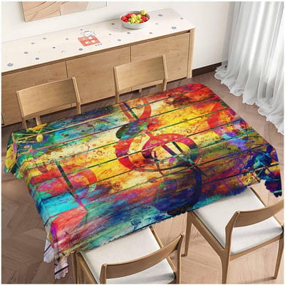 Muzieknoten Rechthoekige Tafelkleed Feesttafel Decor Kleurrijke Muzieksleutel Houtnerf Keuken Eettafelkleed Huisdecor 90x140cm beige