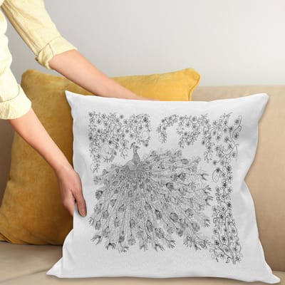 ABAKUHAUS Pauw Kussenhoes – Decoratief 40x40 cm – Dubbelzijdig bedrukt, rits – Antraciet/Wit