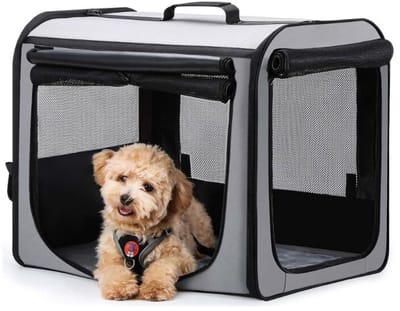 Famanu - Opvouwbare hondenbench voor kleine huisdieren tot 15 kg, 61 x 45 x 52 cm, grijs