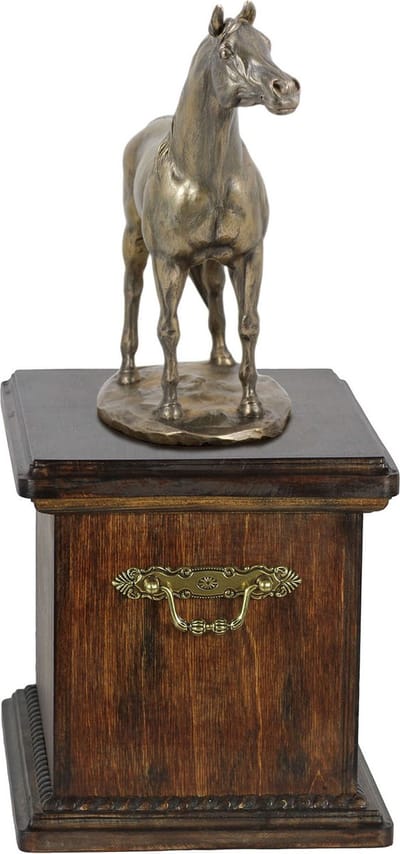 Elegante urn voor paardenas met hondenbeeldje van Australische Stock Horse