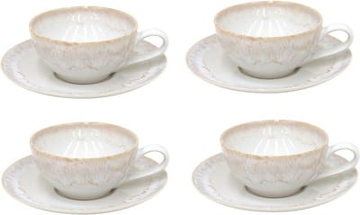 Costa Nova Taormina servies kop en schoten wit met gouden rand set van 4