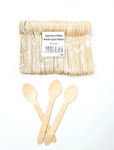 100 stuks x houten wegwerp lepels | Lepel | 160mm | Houten bestek | Houten lepel | Diner | Lunch | Catering | Houten servies | Bestek set | Besteksets | Biologisch | Afbreekbaar | BIO | Wooden cutlery | Duurzaam bestek | Wegwerpbestek | Take Away